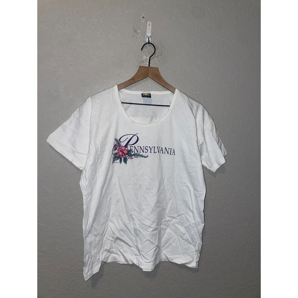 Womens Vintage Pennsylvania Shirt Flower State White Top Tee Women 90s Large